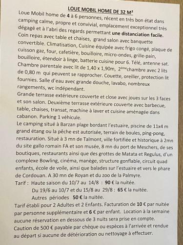 Mobil Home Talmont Barzan Charente Maritime 17